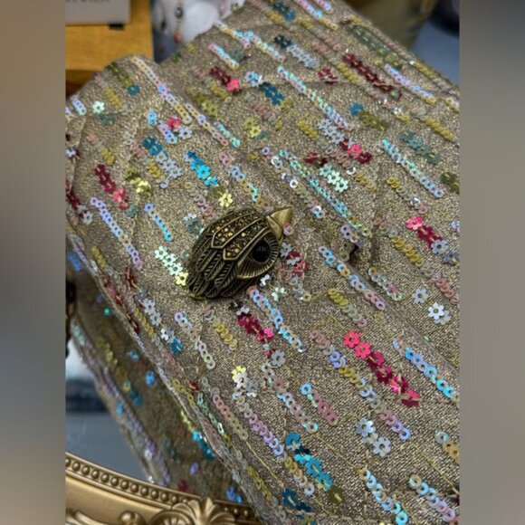 🆕 KURT GEIGER LONDON 🧿 NWOT Lurex Medium Kensington, Gold Rainbow Sequins - Picture 10 of 15